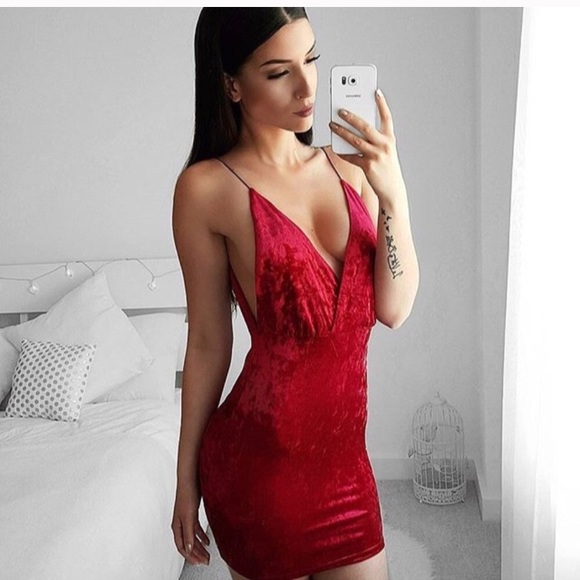 NEW! Red Velvet Mini Dress - Picture 2 of 7